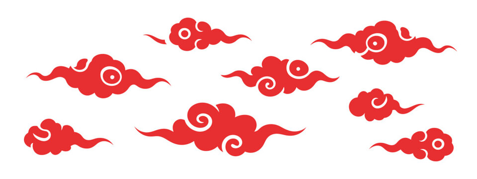 Chinese cloud set, with auspicious decorative elements, featuring classic Asian curling cloud motifs for cultural artwork, elegant ornamental patterns, festival graphics 