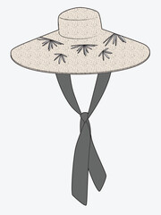 Sun hat technical flat design vector mockup template.