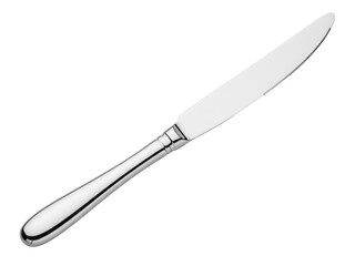 Obraz premium Stainless steel dinner table knife with serrated cutting edge on a transparent background