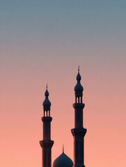Obraz premium Silhouette of Mosque Against Pastel Sky During Sunset With Soft Colors