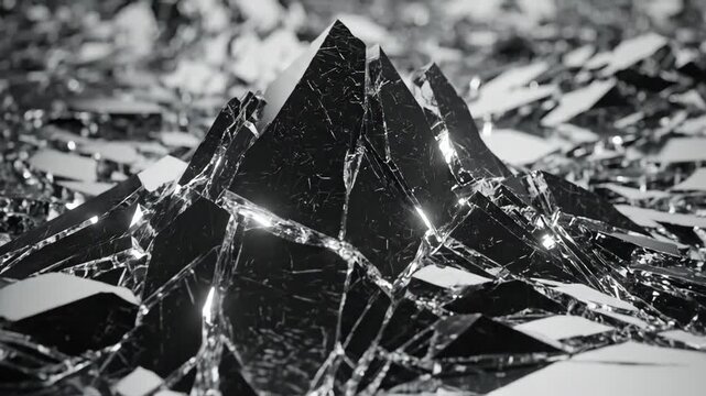 Abstract Broken Glass Mountain - A stark, high-contrast video showcases jagged shards forming a mountain-like structure.