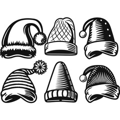Santa Hat Silhouette Icon Set in Clean Line Art Style