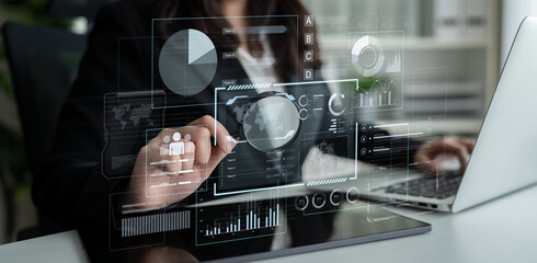 A comprehensive business intelligence dashboard for data analysis. The interface displays global metrics, team performance charts, and financial reports for strategic planning. Fermion