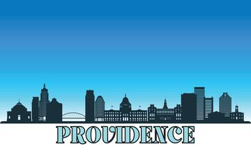 Naklejka premium Global city Providence shown in a detailed vector skyline with a bright blue sky 
