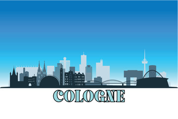Obraz premium Global city Cologne shown in a detailed vector skyline with a bright blue sky 
