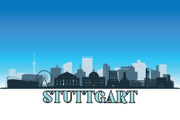 Fototapeta premium Global city Stuttgart shown in a detailed vector skyline with a bright blue sky 