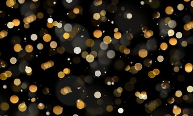 Glowing bokeh dust seamless christmas and new year background. Abstract glowing colorful blurred Bokeh fall on black background overlay effect.