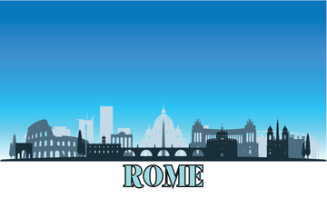 Fototapeta premium Global city Rome shown in a detailed vector skyline with a bright blue sky 