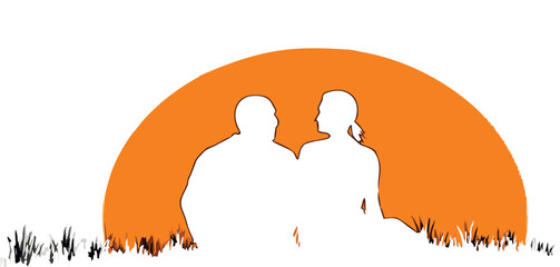 A couple's intimate moment silhouetted against a beautiful vibrant sunset