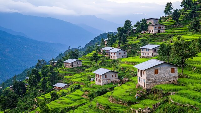 Phuangmany business growth in remote village scenic rice terraces giga pixel standard scale serene environment