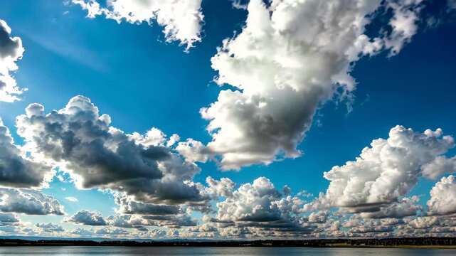 Open water landscape under blue sky and white clouds