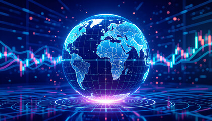 Global Business and Finance Concept with Digital Earth and Stock Market Charts.