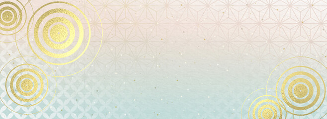 和柄 金色の波紋の模様　背景 イラスト 横長