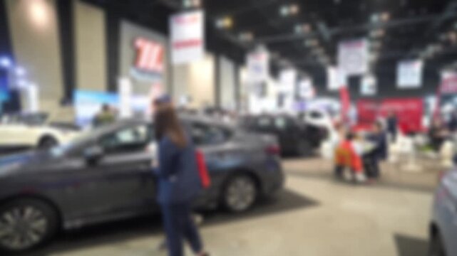 Thailand car show room at the The Mall Korat MOTOR SHOW 2025.Blur and Soft Focus.There is a slight flicker.