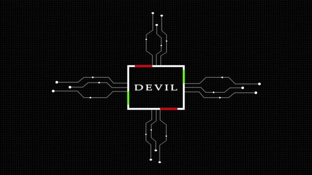 Neon Devil- text animation on black background. Glowing neon text.. Technology Neon text letter animation.,.