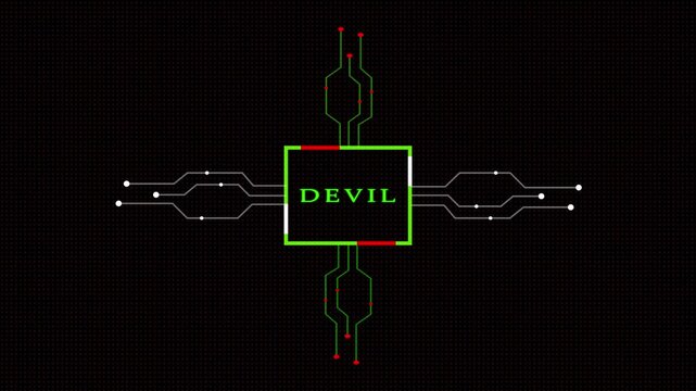 Neon Devil- text animation on black background. Glowing neon text.. Technology Neon text letter animation.,.
