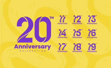 Colorful anniversary celebration logotype set. 11, 12, 13, 14, 15, 16, 17, 18, 19, 20