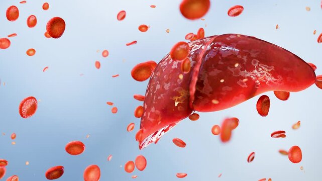 Human liver anatomy structure, body with digestive system organs, intestin, stomach, 3d render