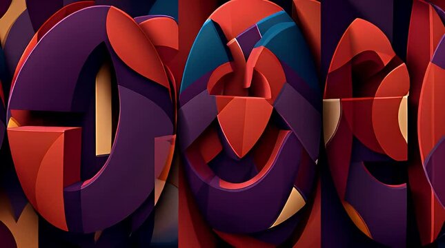 Dynamic abstract three-dimensional letter shapes with vibrant colors and bold geometric patterns, creating a modern graphic art statement