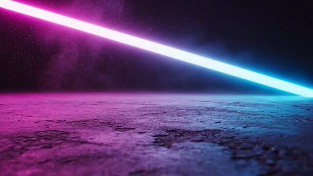 Vibrant light saber striking the ground in dark space