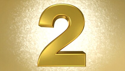 A golden, three-dimensional number two against a subtly textured, pale gold backdrop. The number is shiny