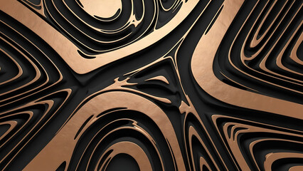 Abstract black and gold pattern with swirling shapes and metallic texture featuring design background