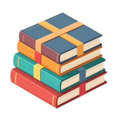 Stack of Four Colorful Books Tied Together with Orange Ribbon Isolated on White Background Representing Knowledge and Education