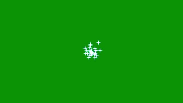 Twinkling star glitter motion graphics, white cartoon doodle sparkle stars, flat vector blinking light effects, glowing animation on transparent green screen, 4k starry night loop