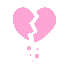 ひび割れて破片がボロボロと落ちているハートの手描きイラストアイコン ピンク
