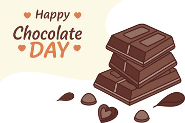 Happy chocolate day greeting card illustration featuring a stack of chocolate bars