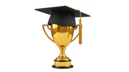 Graduation cap on golden trophy