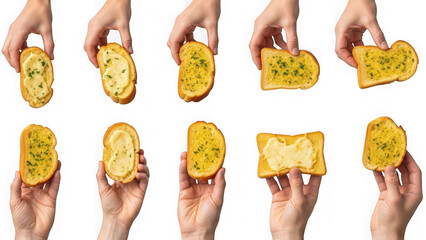 Hand holding garlic bread