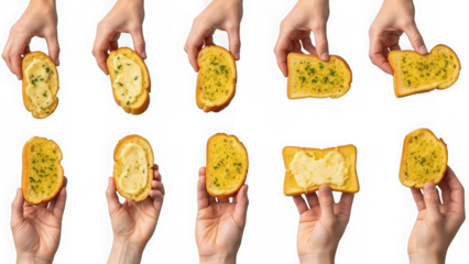 Hand holding garlic bread
