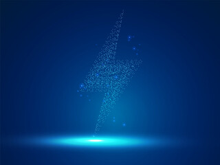 Electric Vehicle (EV) Charge Vector Design Concept. Futuristic digital lightning bolt symbol made of connecting dots. Concept for EV car power, high-speed charging, and clean energy technology, ui.