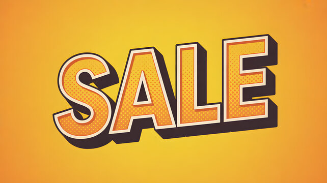 Striking sale retro text effect on yellow background for advertising, offering retail discount promotion, providing a pop art look - Powered by Adobe