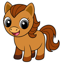 Adorable cartoon pony with brown mane and tail