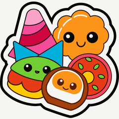 Colorful cartoon food characters with happy faces