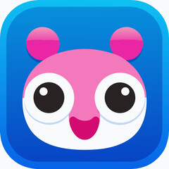 Cute cartoon character with pink face and big eyes