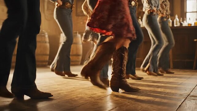 Country Line Dancing in a Bar.