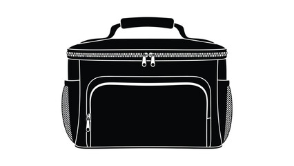 A black and white illustration of a portable lunch cooler bag design