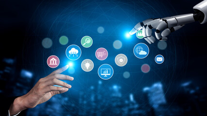 AI assists in organizing and visualizing a digital ecosystem of business icons to represent key services like finance, analytics, and secure cloud platforms in modern industries Vouch