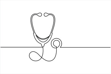  Continuous one line art drawing of stethoscope healthcare concept vector art illustration