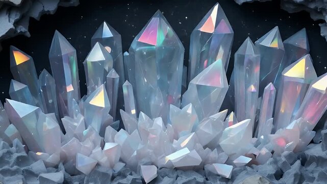 Geode Crystal Cave: Sparkling Mineral Formation with Iridescent Reflections and Textural Detail