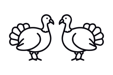 Two Outline Turkeys Facing Each Other on Black Background image graphic
