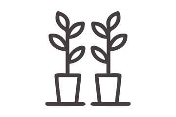 Two Potted Plants with Outline Leaves on Black Background image graphic