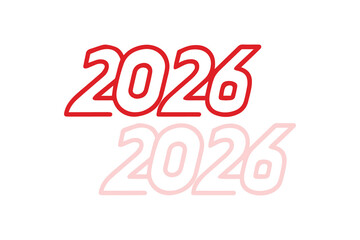 Two sets of red outline numbers 2026 on black background year text