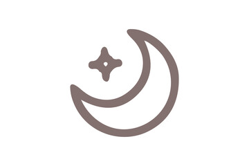 Crescent Moon and Star Icon on Black Background image graphic