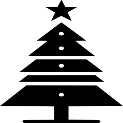 Fototapeta premium Minimal Christmas Tree with Star Icon, Simple Black and White December Holiday Vector