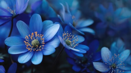 In a vibrant garden clusters of bright blue flowers are in full bloom during spring. Their delicate petals stand out against greenery creating a beautiful scene of natural color.