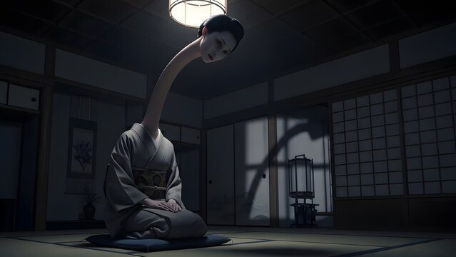 Rokurokubi Japanese traditional culture urban legend / Scary Yokai Creature Inspired by Japanese Folklore